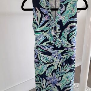 Lilly Pulitzer Navy Midi Dress with Blue and Green Tropical Print